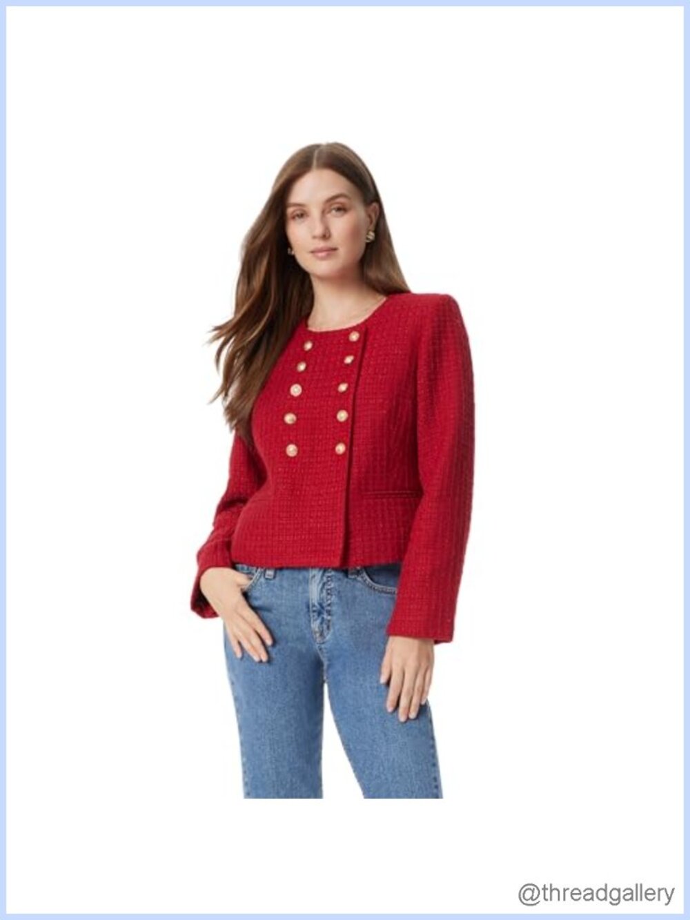Cropped Collarless Blazer Double Breasted Wide Crochet Trim